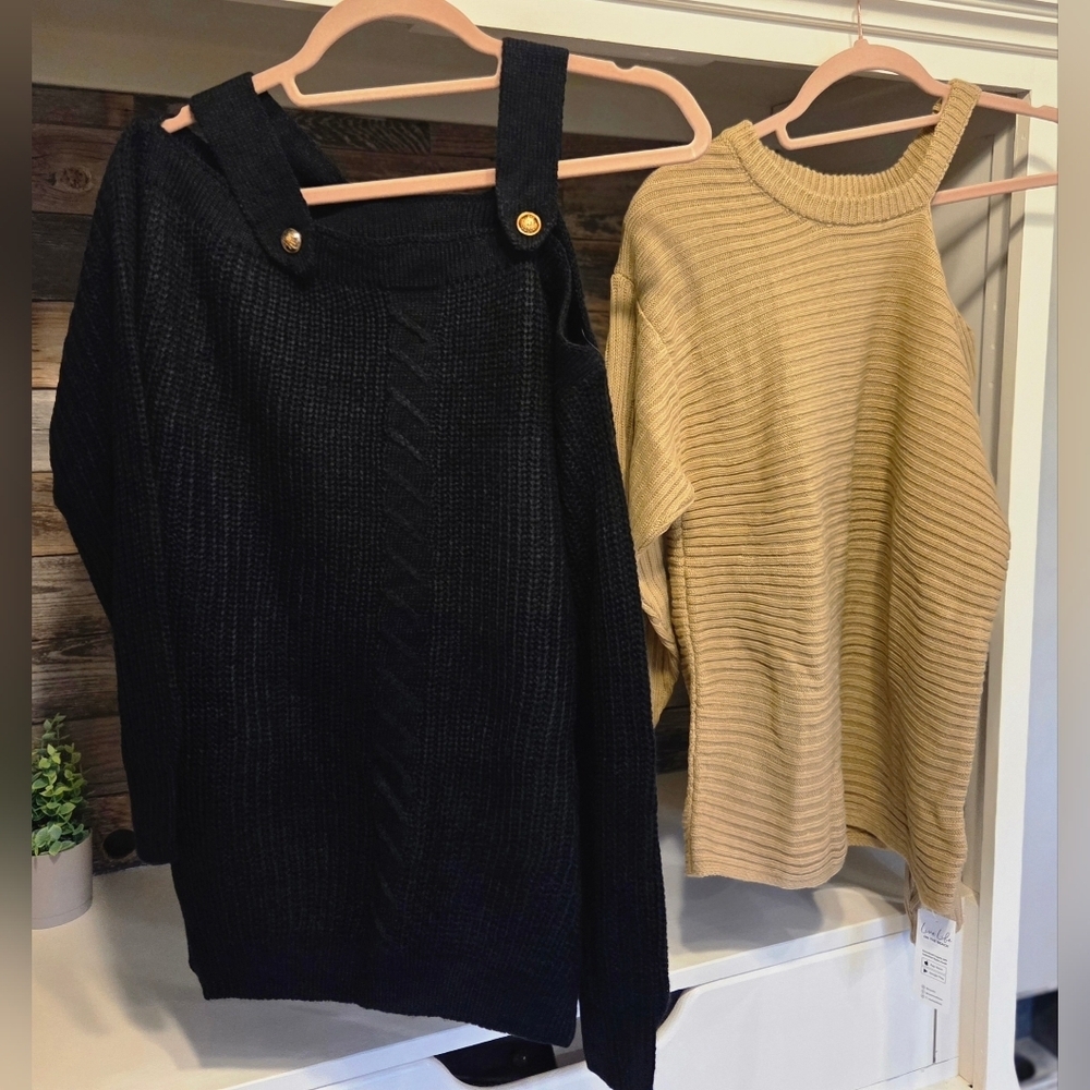 Cupshe One-Shoulder Ribbed Sweater- In Light Brown